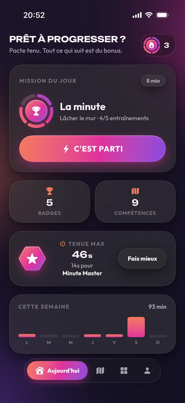 L'écran d'accueil de l'app avec la mission du jour