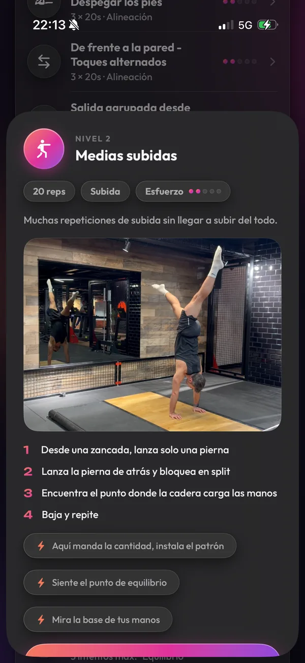 La ficha de un ejercicio con su video de demostración