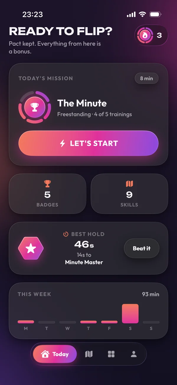 The app home screen with the daily mission