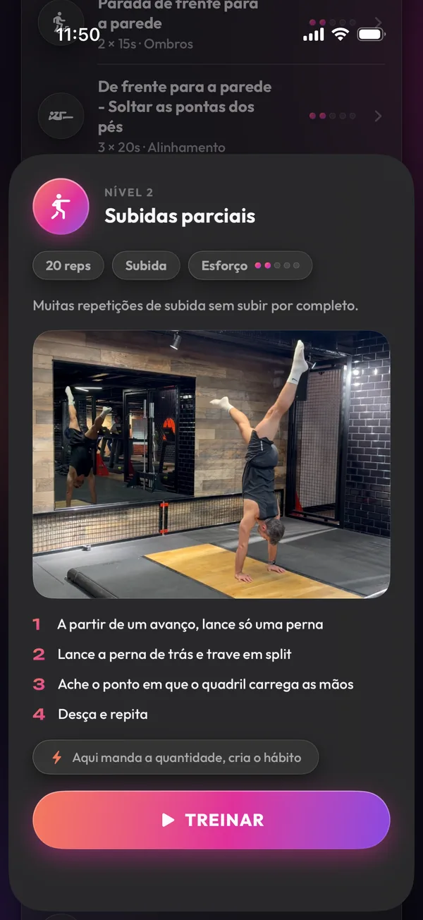 A ficha de um exercício com o vídeo de demonstração
